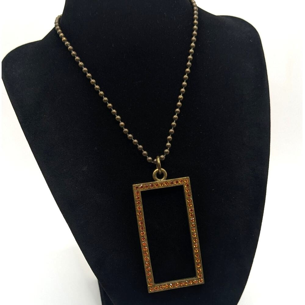 SiSi Amber Orange Rhinestone Rectangular Statement Pendant Choker Necklace - Picture 5 of 5